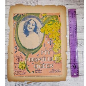 1901 My Honolulu Queen Sheet Music Anna Held Floral Art Nouveau Piano Score‎